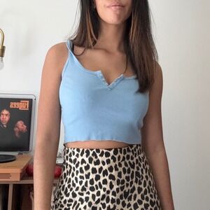 Brandy Melville Ribbed‎ Crop Top Tank Blue Button Front Sleeveless Casual